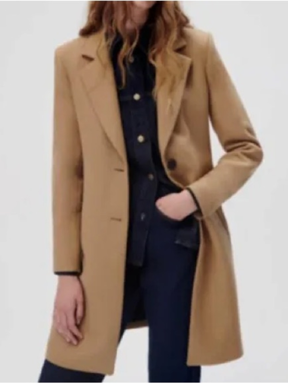 Zara Camel Single-Breasted Tailored Coat
